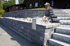 Benders Megastone 150 Grå støttemur med postkasse og trapp