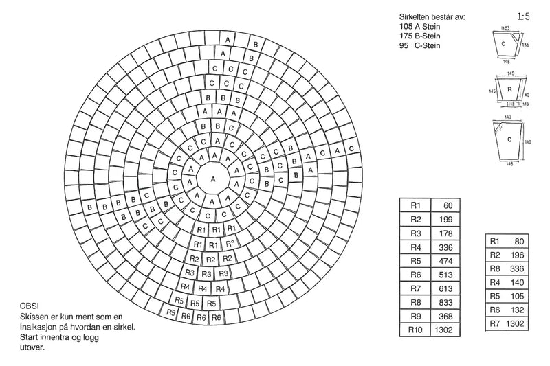 Labyrint Antikk Sirkelsett Tromlet Gråmix 6cm (4,15m2) - Belegningsstein - Benders
